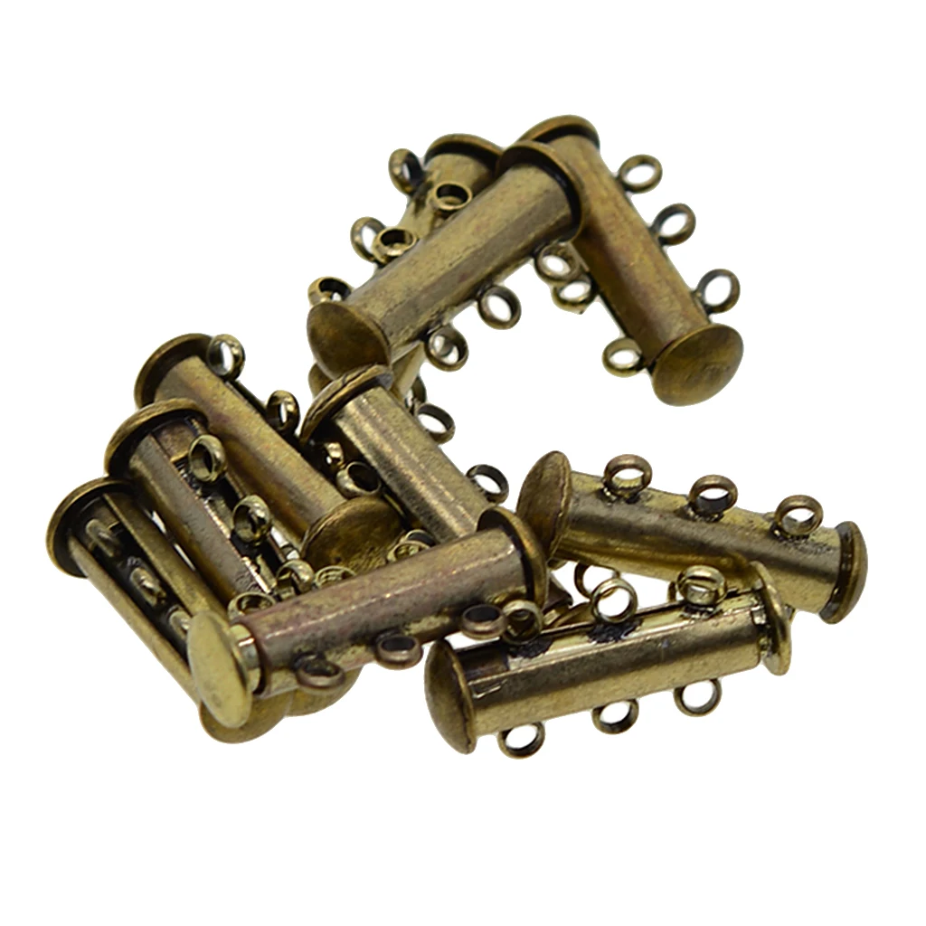 10Pcs 3 Strand Magnetic Slide Lock Tube Bead Loom Clasps Bronze 21x10x6mm