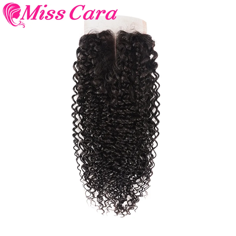 

Miss Cara Remy Hair Lace Closure Brazilian Kinky Curly Hair Weave Bundles 100% Hand Tied Human Hair Closure Extensions