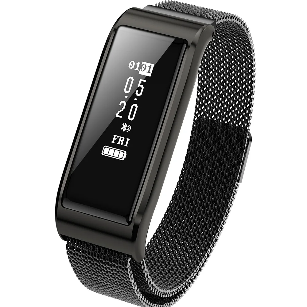 Bluetooth 4.0 Men Smart Watch Raised Bright Screen Heart Rate Monitoring Sports Magnetic Buckle 0.87 Inch LED Smart Bracelet