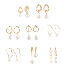 Boho Charms Korea Ontwerp Oorbellen Sieraden Metal Gold Onregelmatige Cirkel Vierkante Natuurlijke Parel Stud Kwastje Oorbellen Voor Vrouwen Meisje(China)