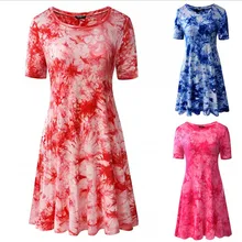 2020 frühjahr Neue frauen Casual Einfache Und Komfortable Rundhals Pullover Kurzarm Lose Druck Hohe Taille Kleid