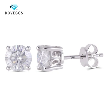

DovEggs 14K White Gold Post F Color 1.6CTW 6MM Lab Grown Moissanite Sterling solid sliver Stud Earring Push Back for Women