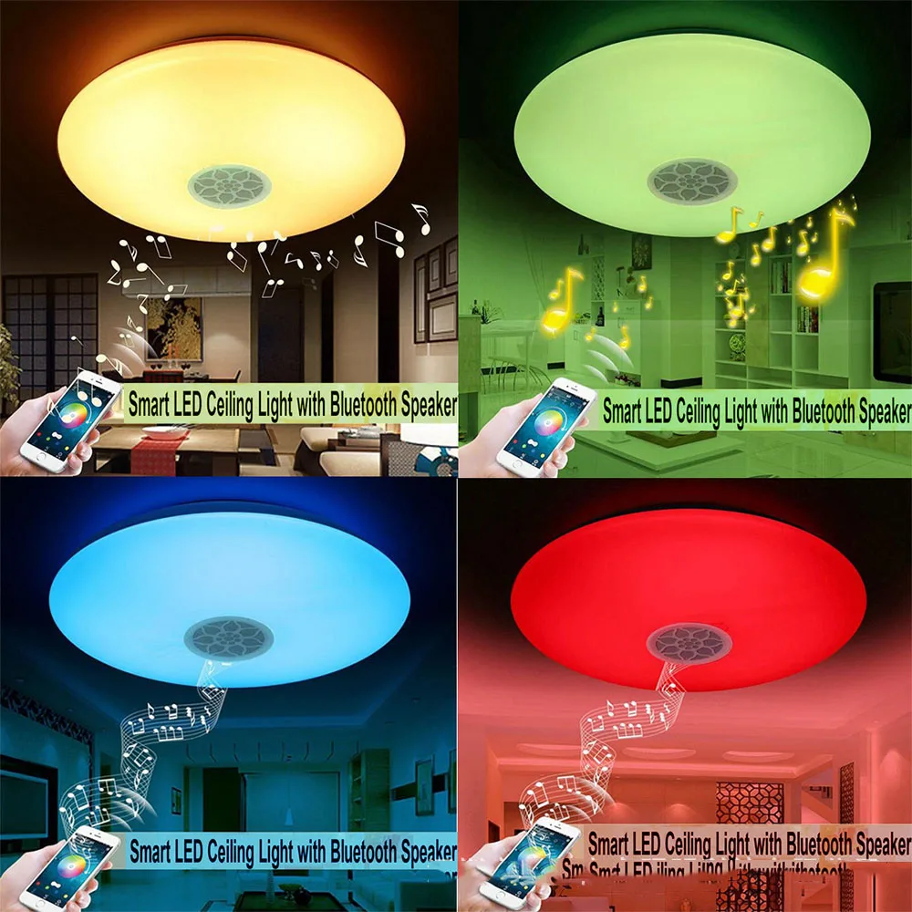 

24W RGB Flush Round Music Led Ceiling Light Lamp With Bluetooth APP Speaker timing switch Dimmable Color Changing Light Fixture