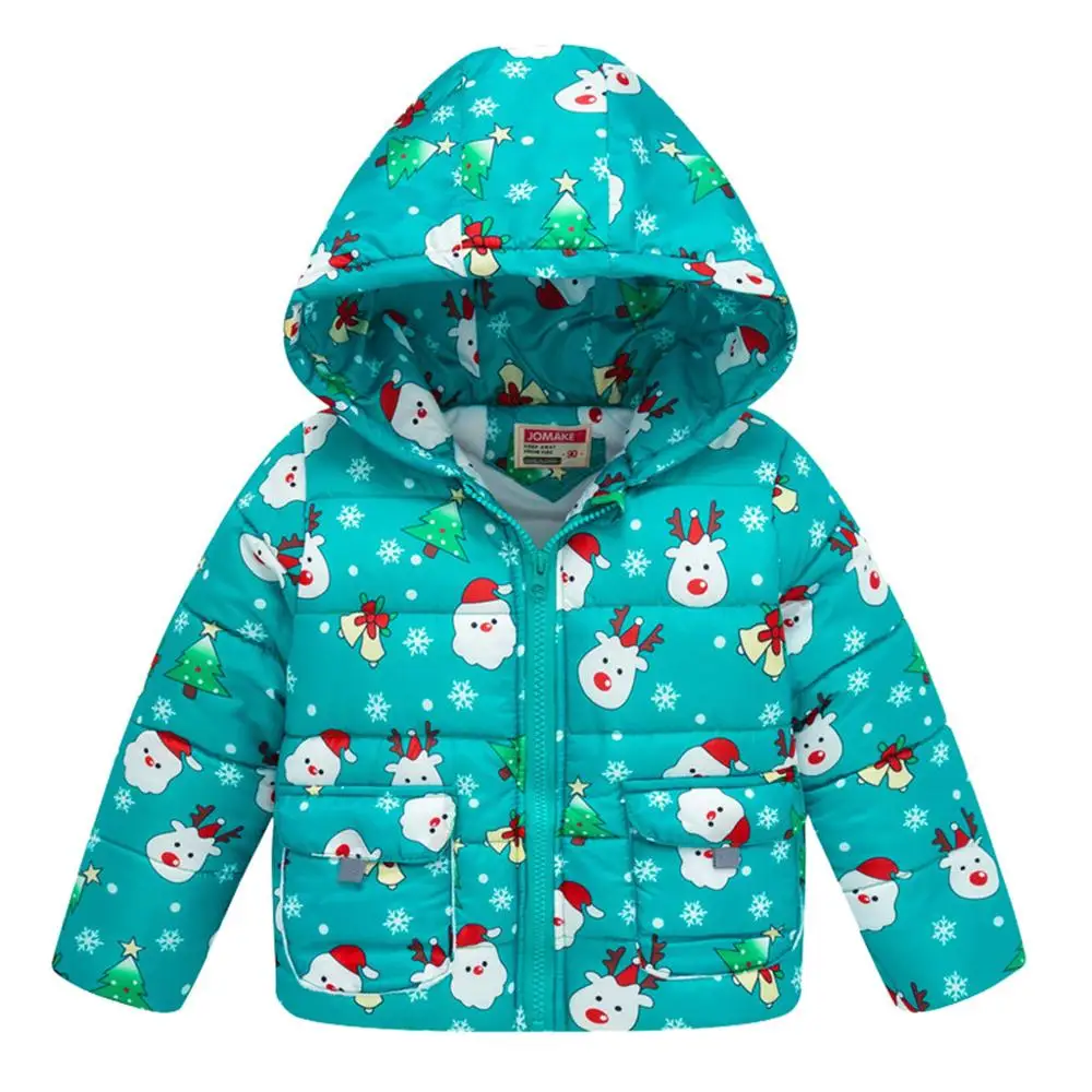  Toddler Baby Kids Winter Warm Coats Girls Boys Christmas Print Thick Warm Hooded Thick Coat Fashion