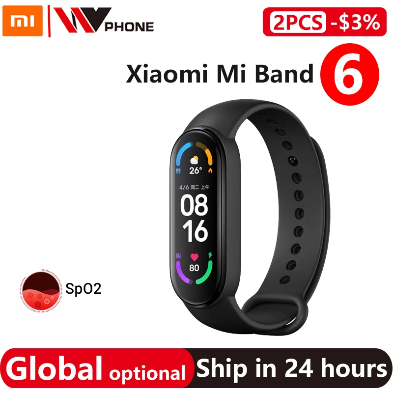 Xiaomi Mi Band 6 global Smart Bracelet AMOLED Blood Oxygen Fitness Traker Heart Rate Bluetooth Waterproof Miband 6