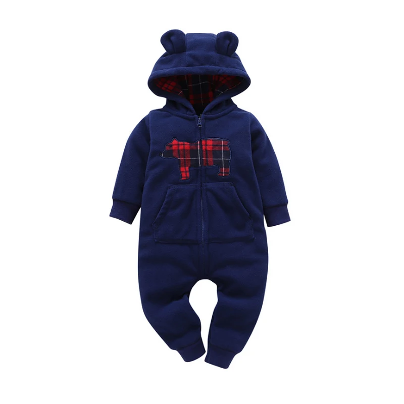 Комбинезон для новорожденных, Осень-зима, теплые флисовые пижамы с капюшоном для малышей Одежда для маленьких мальчиков и девочек комбинезоны, одежда для сна, для детей от 0 до 24 месяцев - Цвет: HY0070