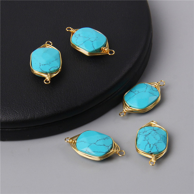 Natural Faceted Metal Wire Wound Winding Stone Connector Pendant Charm For Jewelry Making Bracelet Necklace Wholesale Gifts