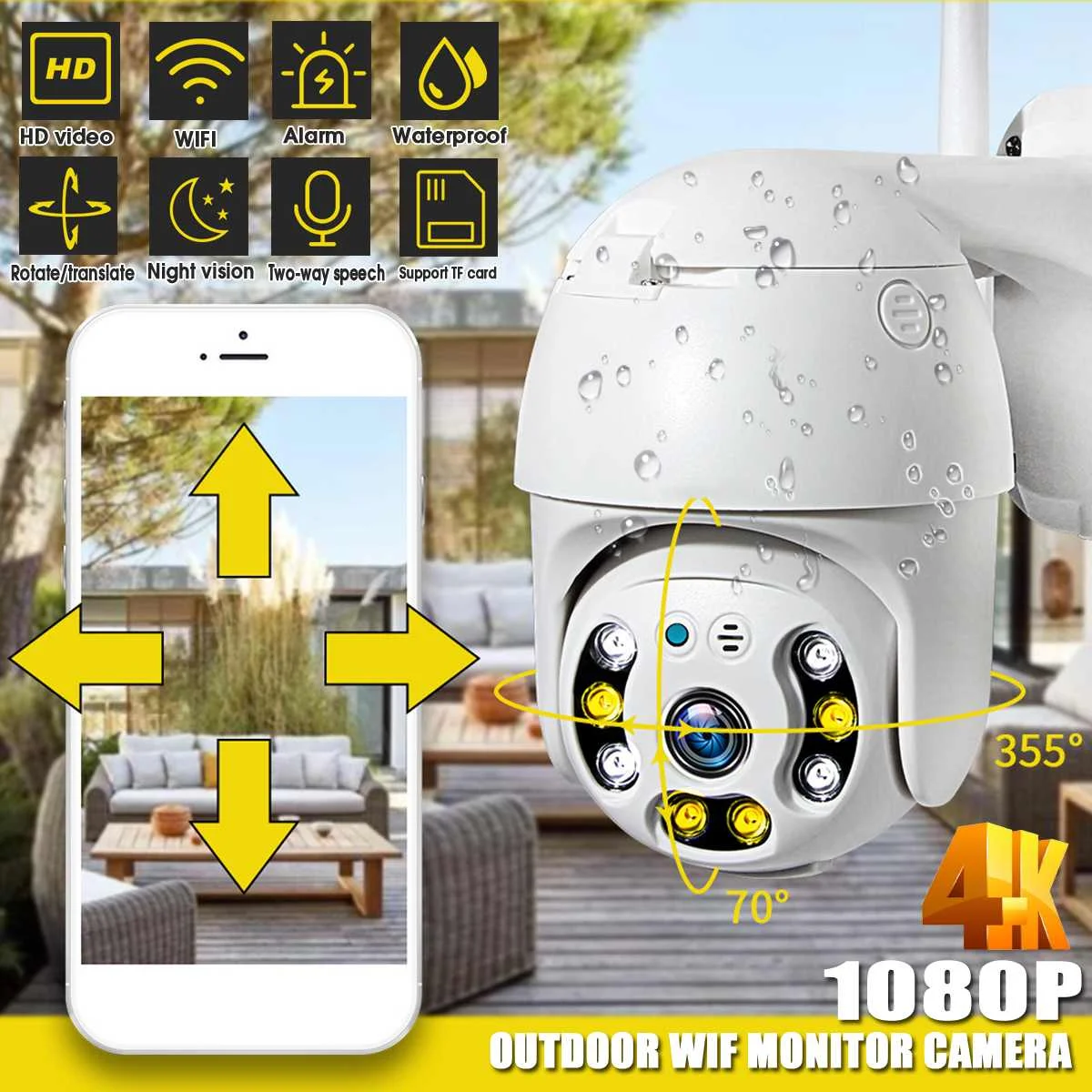 

Safurance 1080P Outdoor Wifi Monitor Camera Turntable Double Light Alarm Ball Machine Two-Way Voice Automatic Tracking Camera
