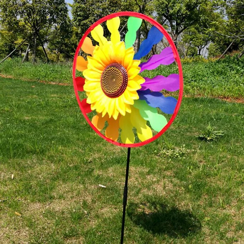 New Yard Garden Outdoor Decor Sunflower Windmill Whirling Wind Spinner Kids Toy
