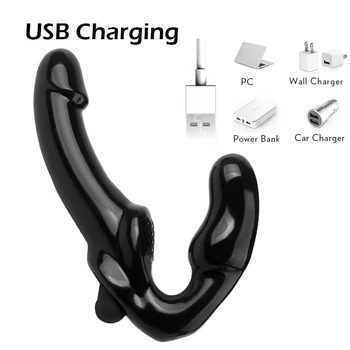 Strapless Strap-on Dildo Vibrator Strapon for Lesiban Remote Control 10 Speed Double-heads Vibrator for Women Sex Toys For Adult 5