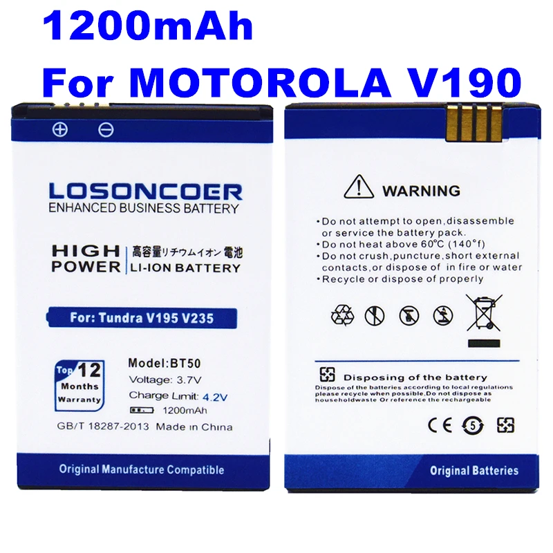 

1200mAh BT50 BT51 BQ50 Battery for MOTOROLA Tundra V195 V235 V323 V325 V360 V360i V360v V361 V365 V465 V975 V975 V980 Battery