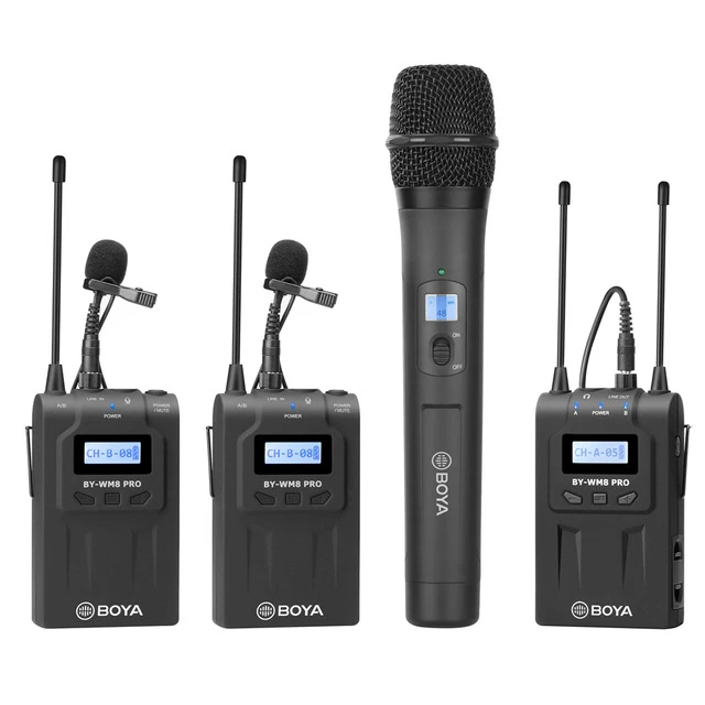 BOYA BY-WM8 Pro-K1 UHF Dual-Chann Беспроводной микрофон Системы 48 канала всенаправленный петличный микрофон для цифровой зеркальной видеокамеры - Цвет: WHM8Pro and WM8ProK2