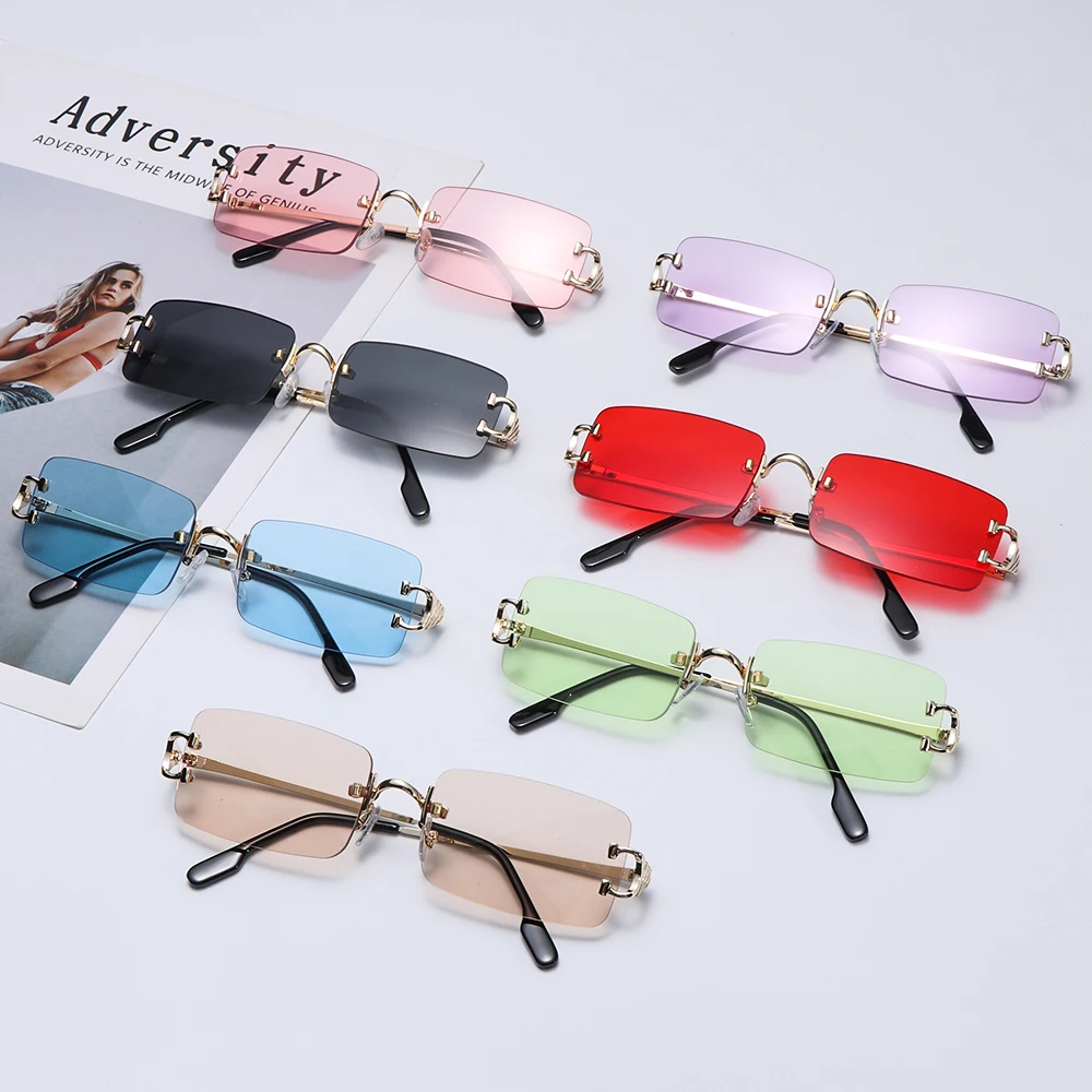 padded motorcycle glasses Colorful Rimless Rectangle Sunglasses Vintage Driving Sunglasses Women Men Frameless Metal UV400 Eyewear New Summer Glasses safety gear