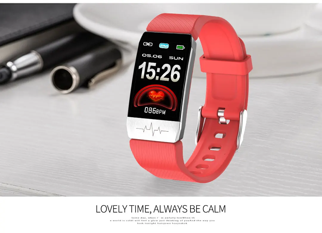 T1S Smart Watch Band With Temperature Measure ECG Heart Rate Blood Pressure Monitor Weather Forecast Drinking Remind Wristband
