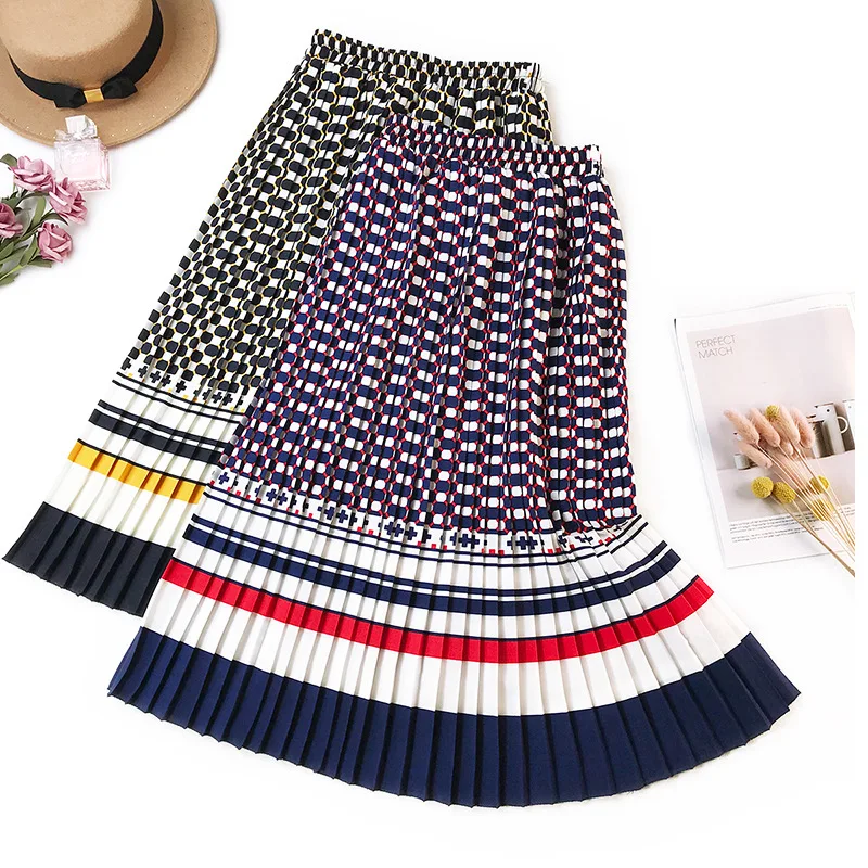 

Vintage A Line Skirt Pleated Korean Style Women Long Summer Skirt New Design Women Skirts 2019 Falda Plisada