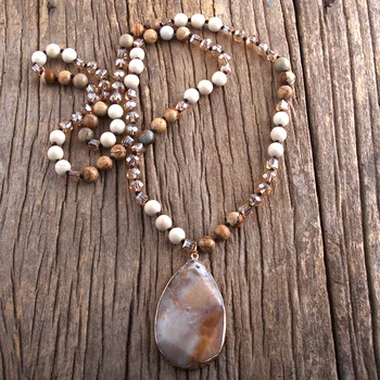 

MD Fashion Boho Jewelry Natural Stones Knotted Amazonite Stone Pendant Necklace For Women Gift Dropship