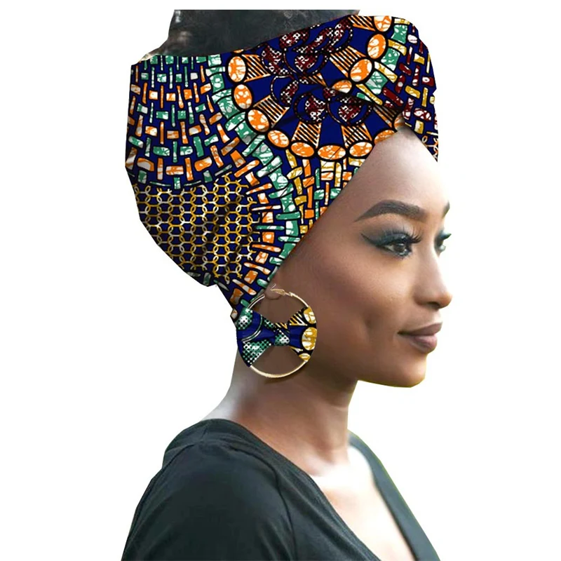 Головной убор+ серьга костюм Новинка африканская одежда шарф традиционный головной убор Дашики тюрбан хлопок воск африканские платья для женщин - Цвет: Color 5