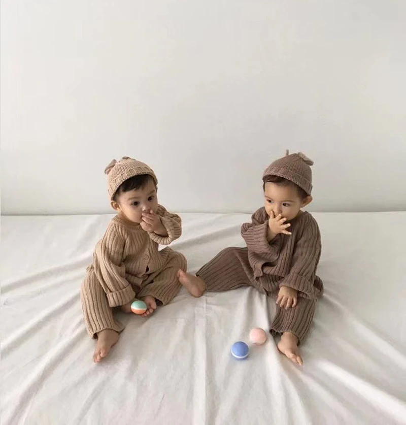 Cute Infant Baby Girls Romper IYEAL Kids Spring Ribbed Baby Clothes With Hats Newborn Baby Boy Girl Clothing Toddler Solid Long Sleeve Romper Outfits Jumpsuit Baby Bodysuits are cool