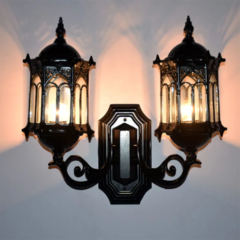 European Style Double Heads Waterproof Outdoor Wall Lamp for Retro Villa Courtyard Balcony wall light
