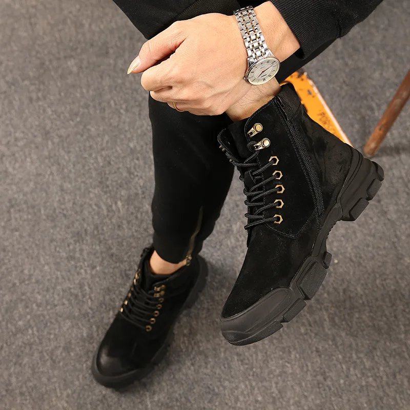 

Martin Boots Men's plus Velvet British-Style Retro Fashion Short Boots 2018 New Products Autumn Hight-top Men Workwear Desert Bo