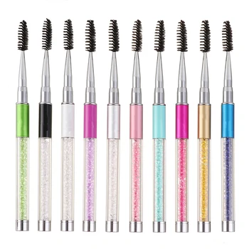 

New Multicolor Rhinestone Cosmetic Pen Mascara Applicator Spoolers Portable Reusable Extension Eyelash Brush Eyebrow with Lid