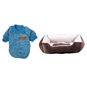 

1 Pcs Winter Warm Dog Clothes Puppy Cat Jacket Sweater XS Blue & 1 Pcs Large Dog Bed Cat Soft Warm Cushion for Pet XXS