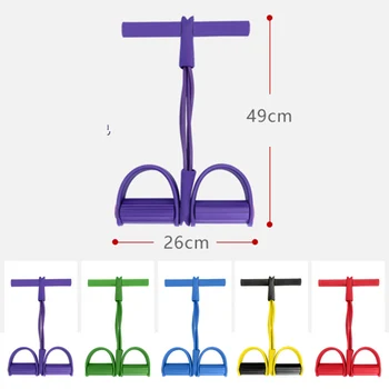 

Four Tubes Elastic Band Fitness Equipment Sit-up Rally Yoga Resistance Bands Foot Pedal Waist Hip Lap Belly Body Fitness Tool