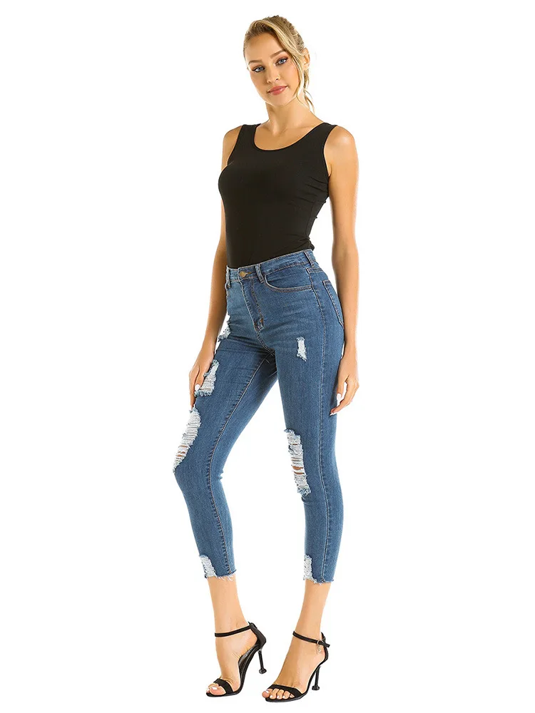 GOPLUS джинсы с высокой талией женские новые модные Синие рваные Feminina до щиколотки