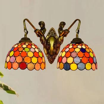 

European-Style Retro Mermaid Corridor Double-Headed Wall Lamp Colorful Colored Glass Living Room Restaurant Bar