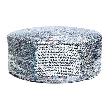

(25 yards/lot) 2020 Newest silver metallic 3 inch reversible sequin bows ribbon