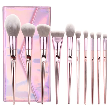 

Aigemei 10PCS Metal Handle Make Up Brushes Set High Quality Cosmetics Makeup Brushes Set Professional with A Bag for Face Eye