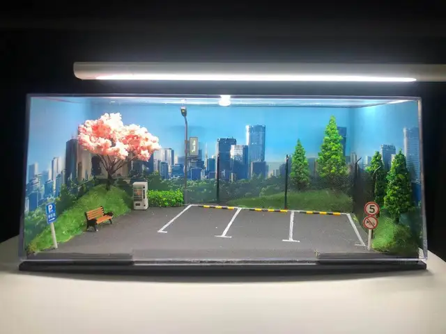 1/64 City Building DIY House Parking Garage Repair Shop Miniature Landscape Car Model Display Box Collection Worth Collecting 1