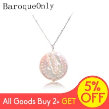 Boarqueonly Natural Freshwater Pearl Pendant Coin design Necklace 925 Sterling Silver Boho Statement Necklace Pearl Jewelry PDF