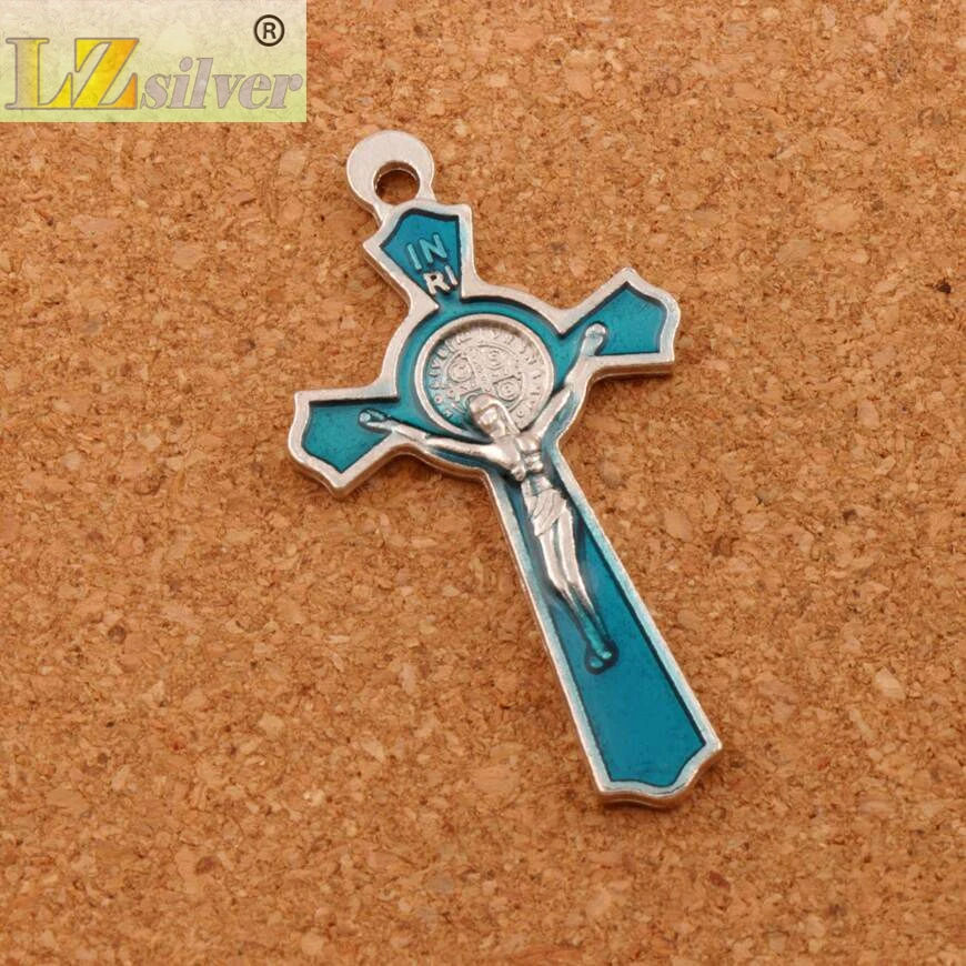 12Colors Crucifix Enamel Saint Benedict Medal Cross Charm Beads 64pcs 51x27mm Two-Sided Pendants Jewelry DIY L423