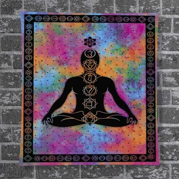 

Indian Buddha Statue Meditation 7 Chakra Tapestry Wall Hanging Mandala Tapestries Wall Cloth Psychedelic Yoga Carpet Boho Decor