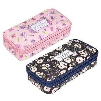 

Bon208 2 Pcs High Capacity Double Layers Pencil Pouch Stationery Organizer Multifunction Makeup Bag, Pink & White Flower