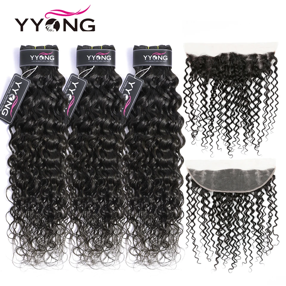 Yyong Water Wave Bundles With Frontal 3 4 Brazilian Hair Weave