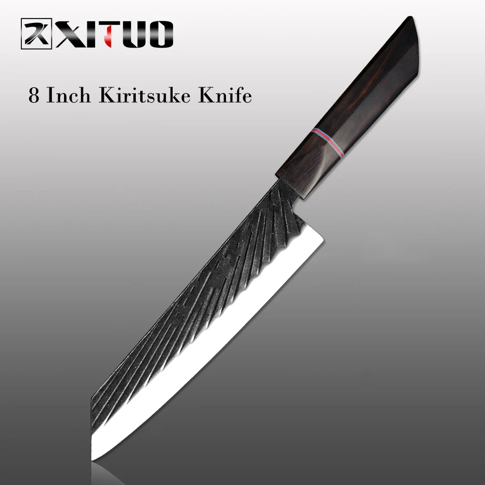 8 IncKiritsuke Knife XITUO набор кухонных поварских ножей 440C сталь высокой твердости кованый Полный Тан Кливер Nakiri нож для очистки овощей Высококачественная ручка из черного дерева - Цвет: 8 IncKiritsuke Knife