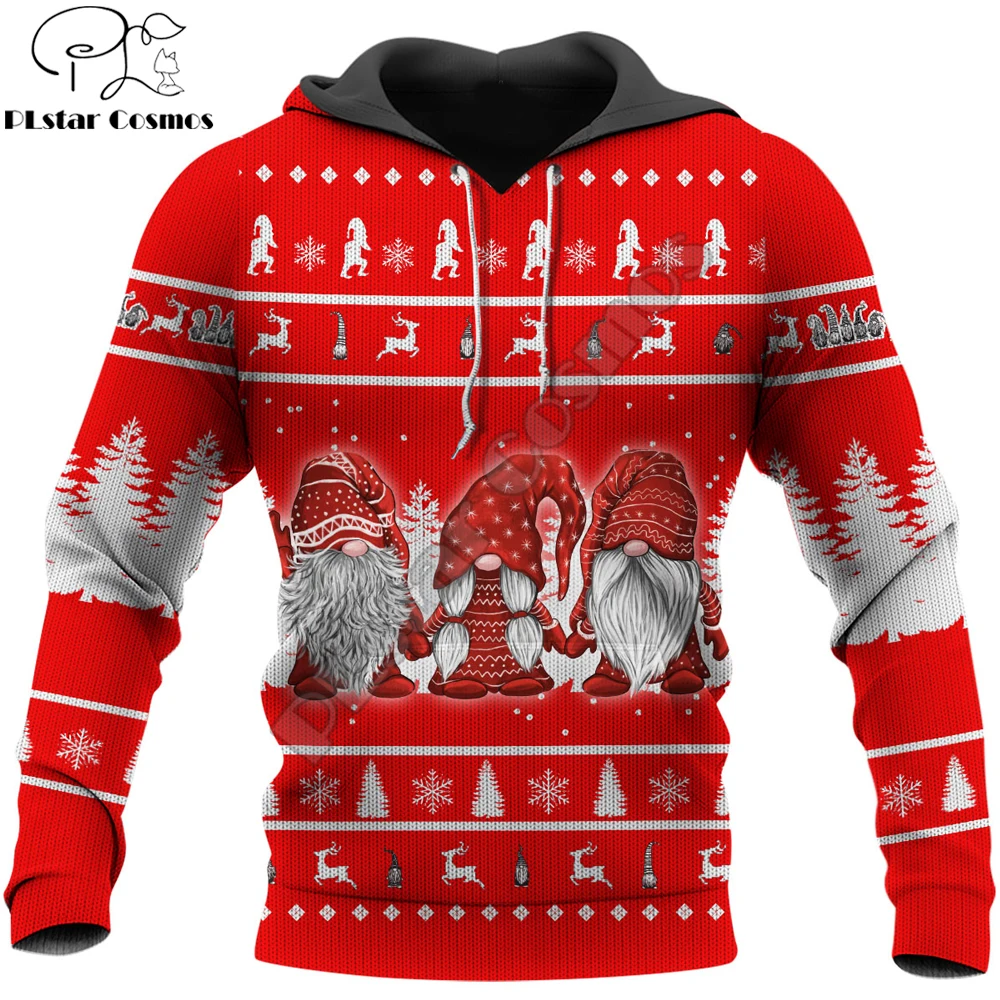 Merry Christmas Cute Gnome Red 3D Printing Men Autumn Hoodie Unisex Casual zipper hoodies Streetwear Jacket Tracksuits DK312