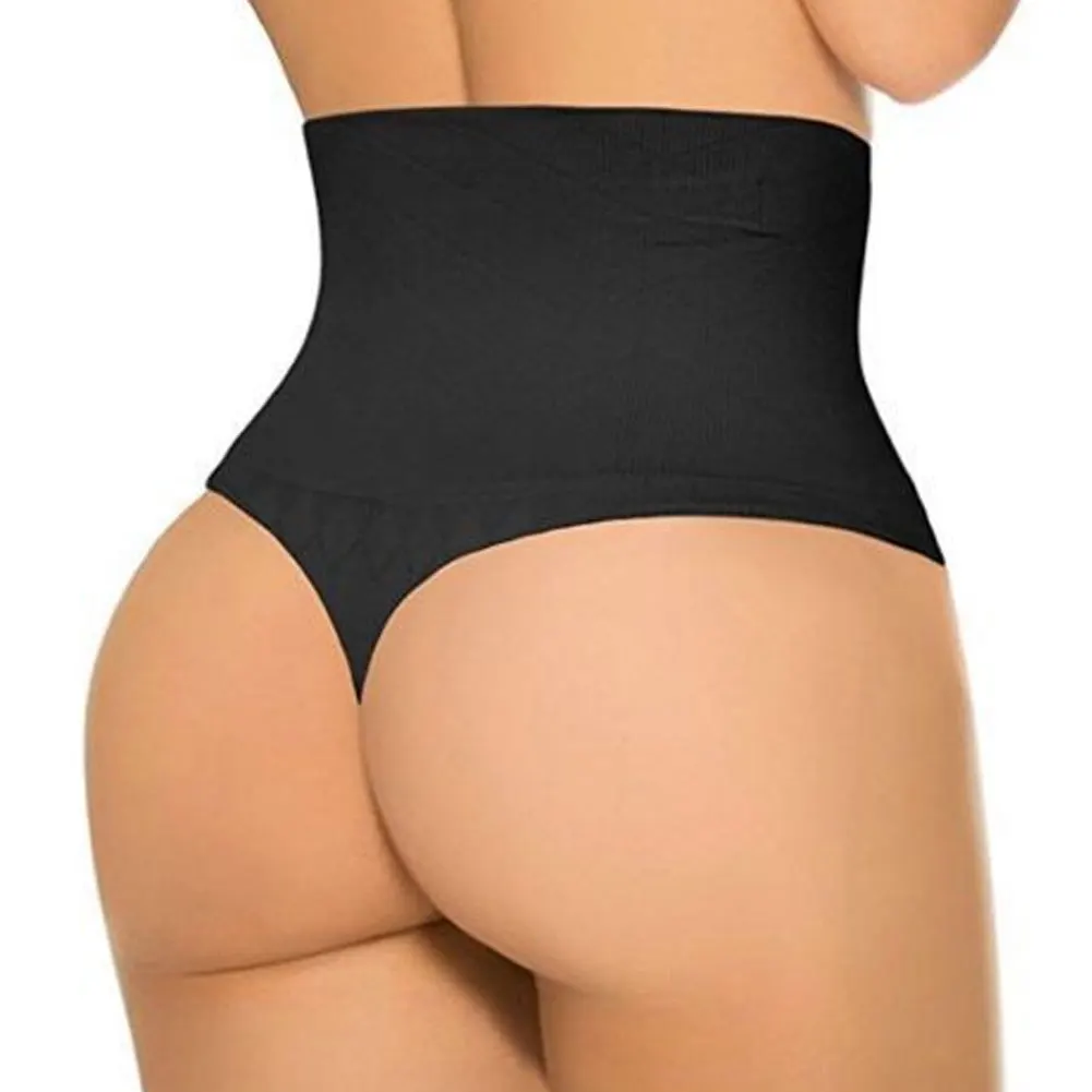 New Women's Ladies High Waisted G String Control Panties Sexy Underwear Lingerie Plus Size Thin Shapers Black Skin | Женская одежда