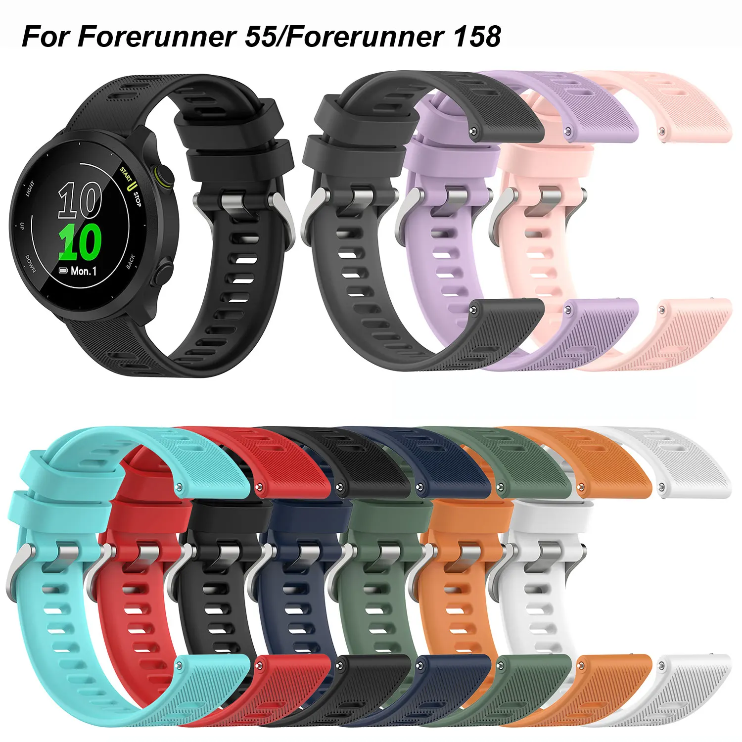 Compatibile Con Cinturini Garmin Forerunner 55/Forerunner 158, Cinturini Sportivi In Silicone Morbido Di Ricambio A Sgancio Rapido