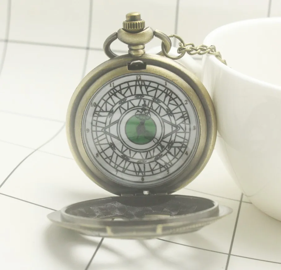 Доктор Кто тема глаз Форма Охотник кварцевые карманные часы Бронзовый Творческий ожерелье свитер цепь кулон антикварные часы подарок часы