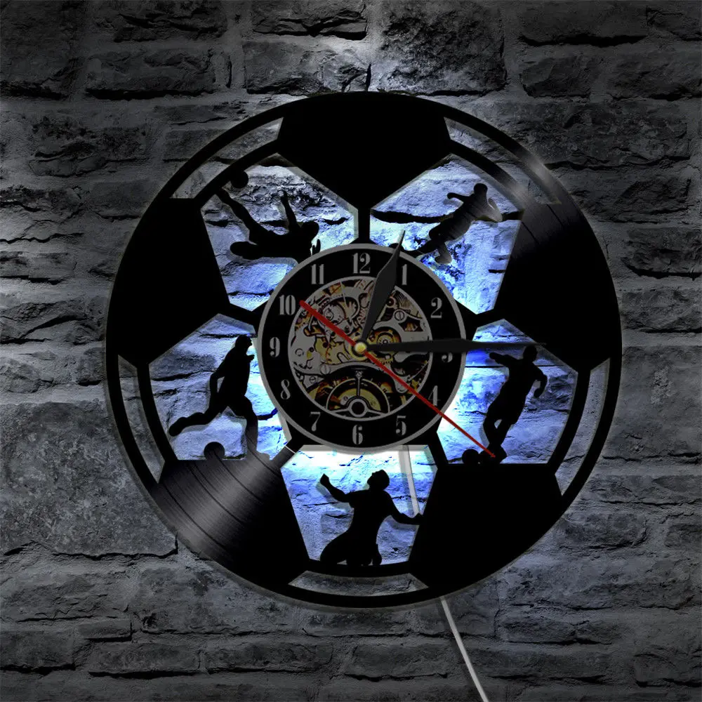 

Soccer Ball Model Wall Clock non Ticking with LED Nightlight Vinyl Record Clocks Color Change Decor Lamp Watch