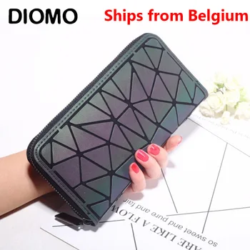 

[Ships from Belgium] DIOMO Female Wallet Zipper Slim Thin Women Purses Long Clutch Wallets Geometric Luminous Money Bag