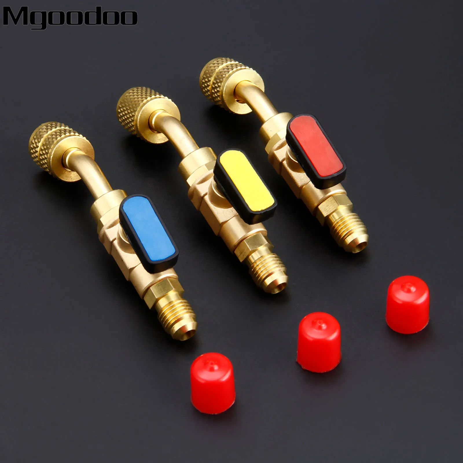 Brass HVAC A//C Angled Shut-Off Ball Valve Adapter 1//4 SAE for R22 R12 R410a