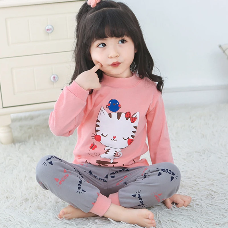  Cartoon Print Kids Baby Pajamas Sets Cotton Boys Girls Sleepwear Autumn Spring Girls Long Sleeve To
