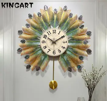 

Large 3D Gold Wall Watch Peacock Wall Clock Metal Watch for Home Living Room Decoration DIY Clocks Crafts 68x59cm 1657585