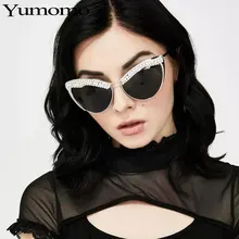 Yumomo кошачий глаз солнцезащитные очки женские Новая мода персональный сексуальный Ретро Алмаз половина рамки irror UV400 Feminino очки оттенки