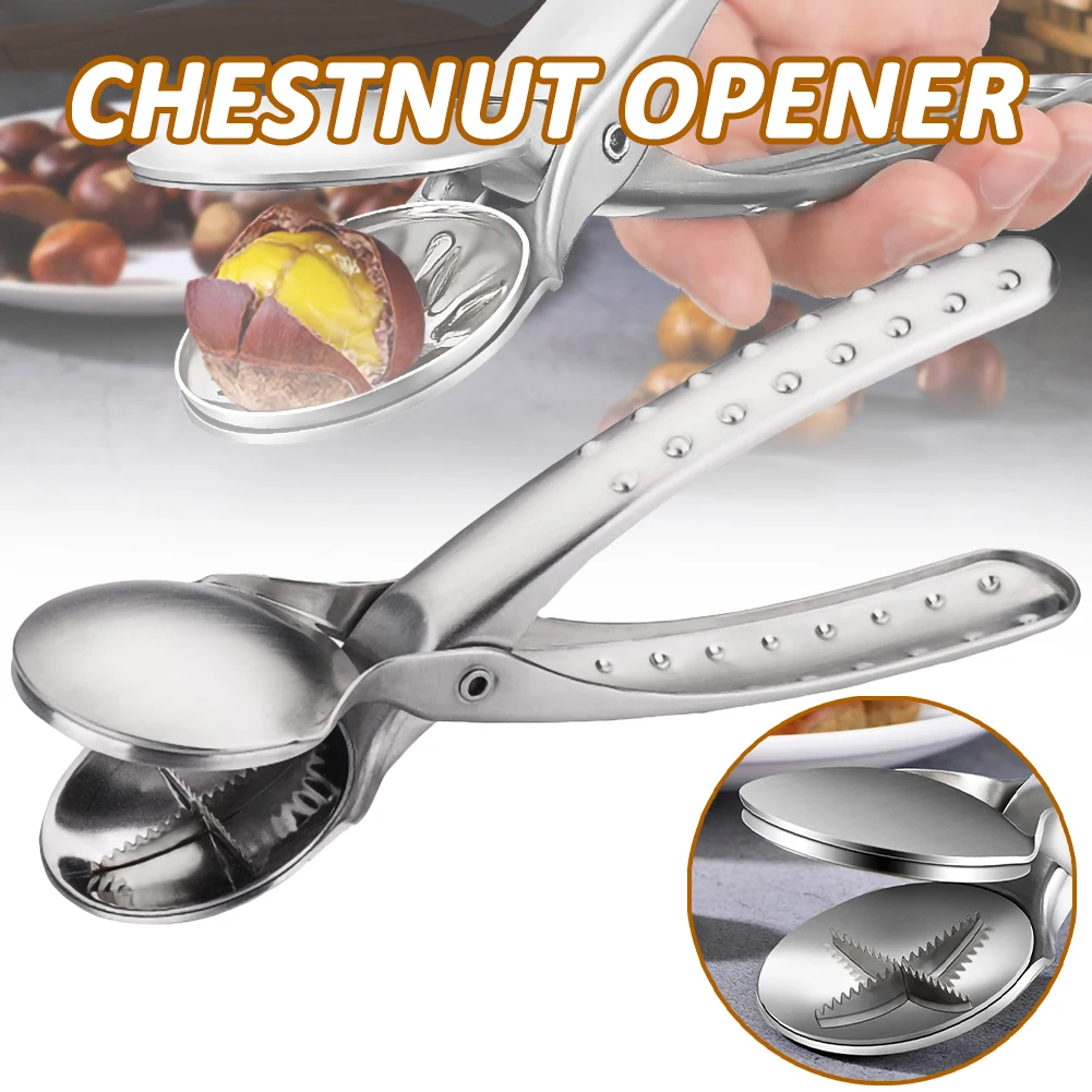 304 Stainless Steel NutCracker Opener 2 in 1 Quick Chestnut Clip Walnut Pliers Metal Nut Opener Kitchen Tools Cutter Gadgets