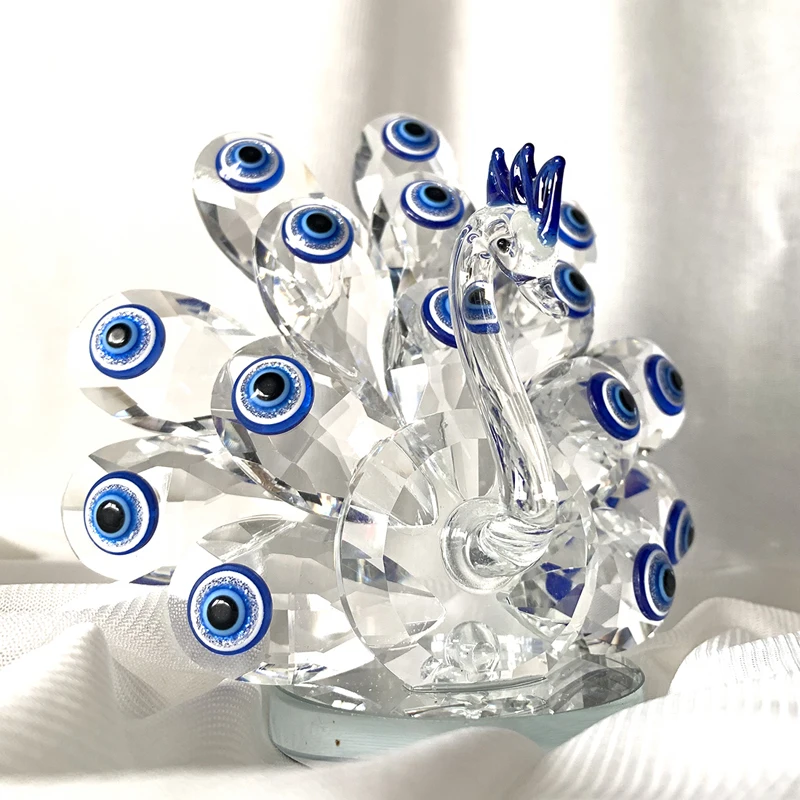 H& D Хрустальная статуэтка павлина орнамент с голубым сглаза шарм миниатюры птица скульптура для домашнего офиса Декор коллекционный подарок